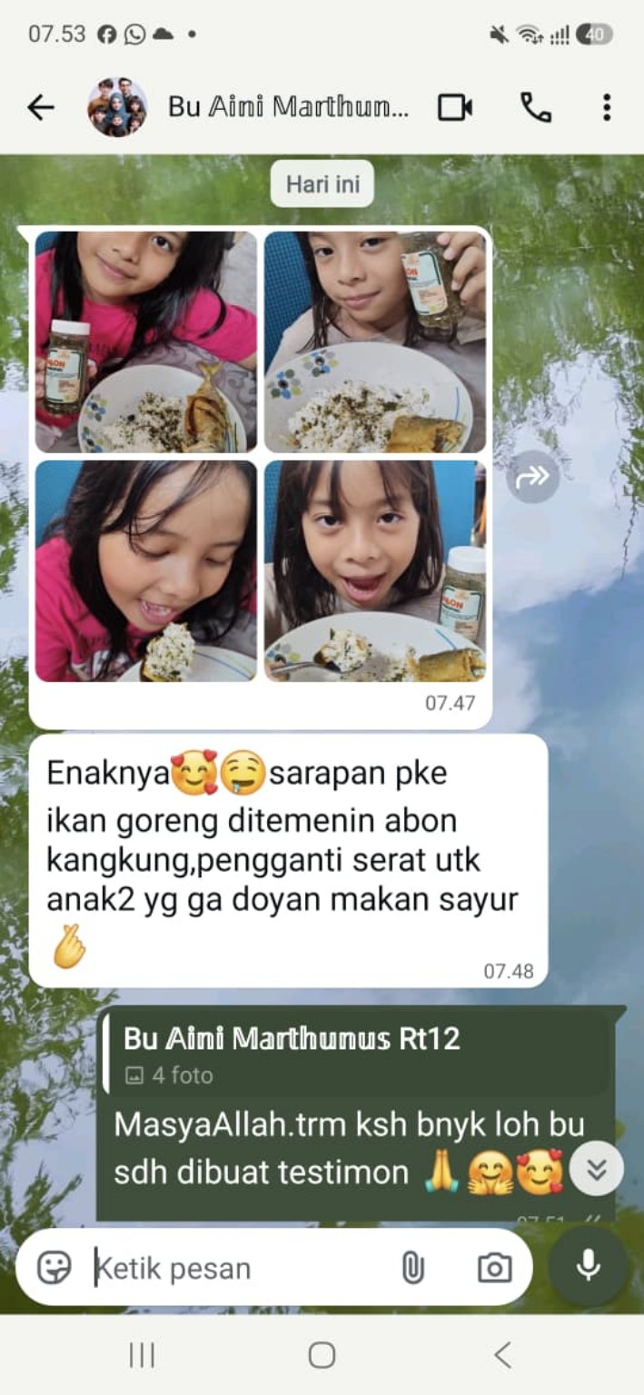 Screenshot testimoni sarapan anak dengan abon kangkung
